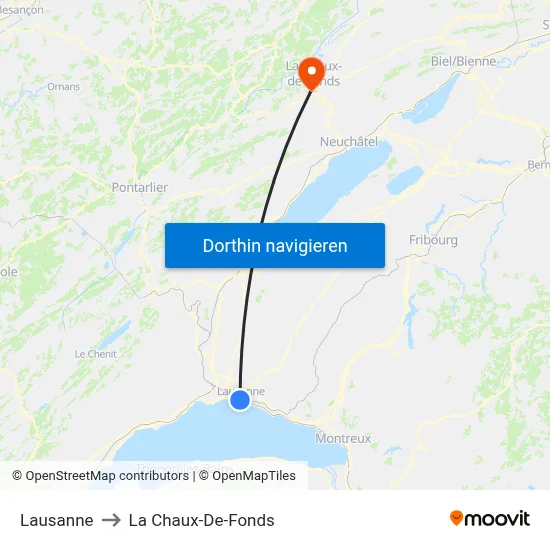 Lausanne to La Chaux-De-Fonds map