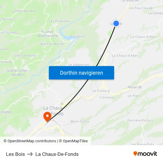 Les Bois to La Chaux-De-Fonds map