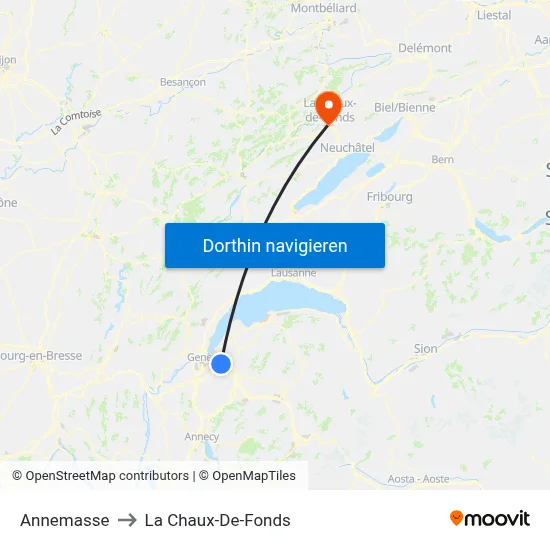 Annemasse to La Chaux-De-Fonds map