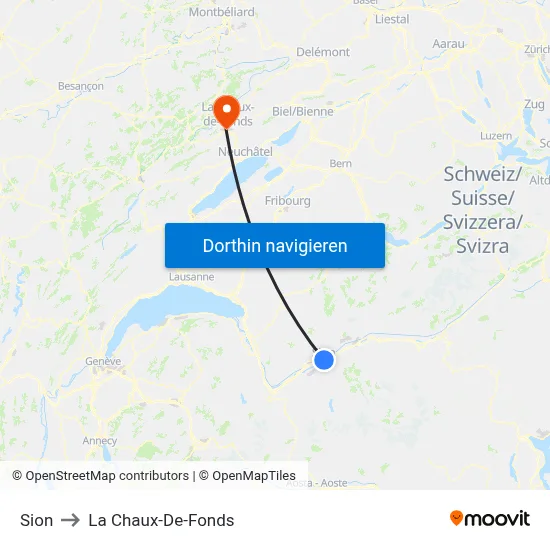 Sion to La Chaux-De-Fonds map