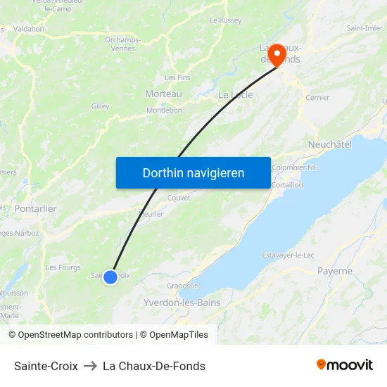 Sainte-Croix to La Chaux-De-Fonds map