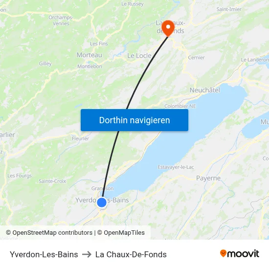 Yverdon-Les-Bains to La Chaux-De-Fonds map