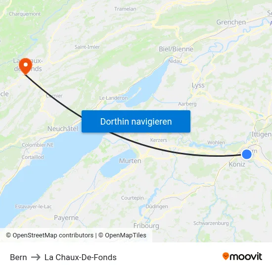Bern to La Chaux-De-Fonds map