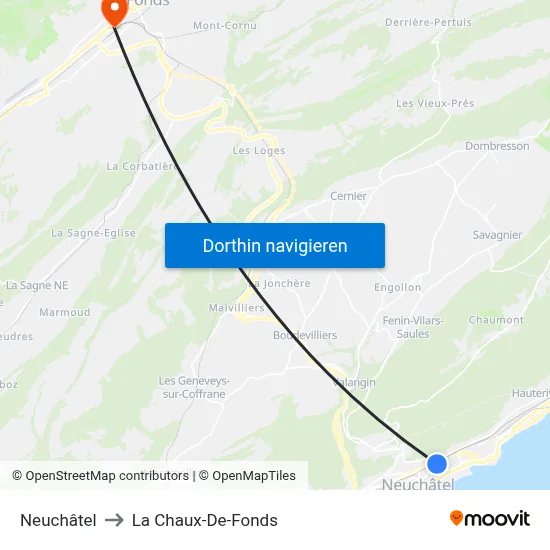 Neuchâtel to La Chaux-De-Fonds map