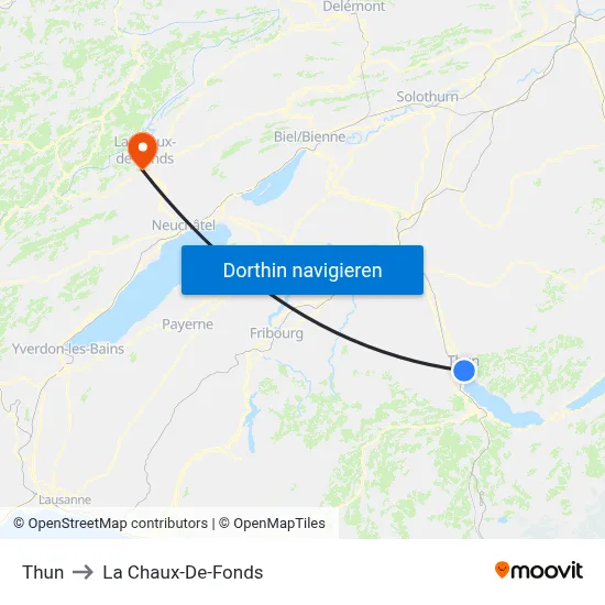 Thun to La Chaux-De-Fonds map