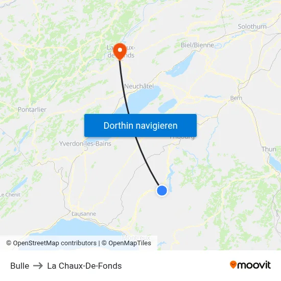 Bulle to La Chaux-De-Fonds map