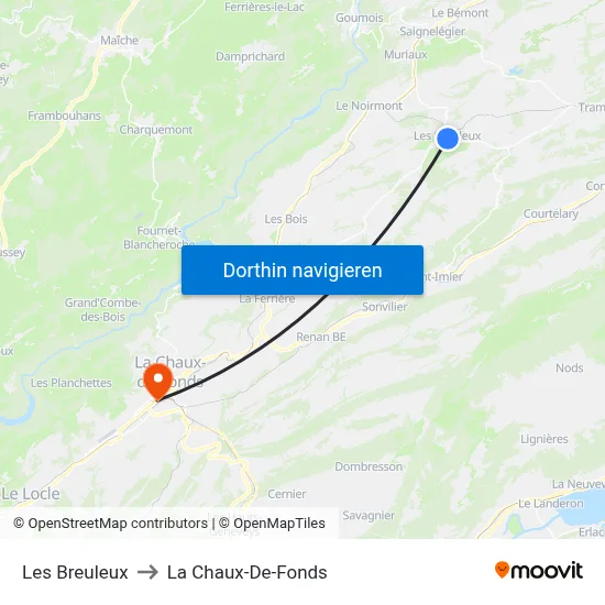 Les Breuleux to La Chaux-De-Fonds map
