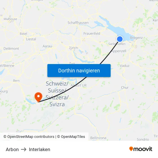 Arbon to Interlaken map