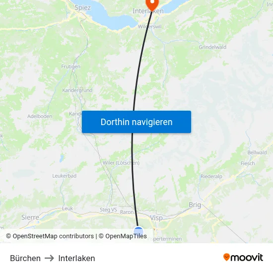 Bürchen to Interlaken map