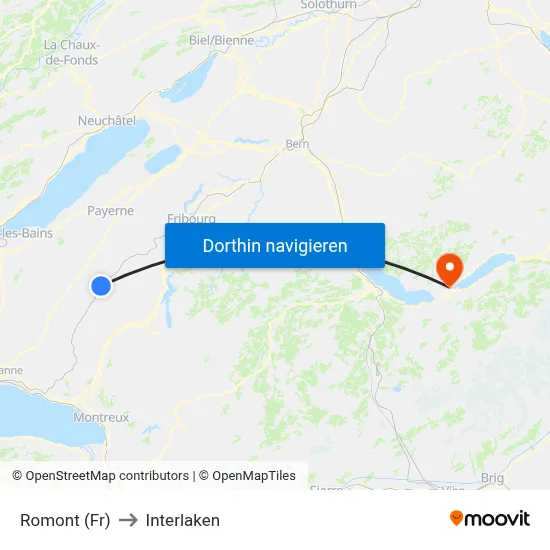 Romont (Fr) to Interlaken map