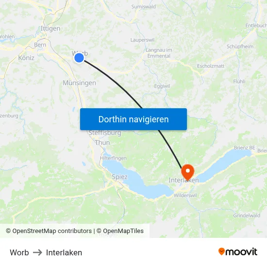 Worb to Interlaken map