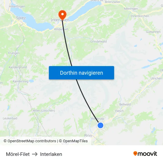 Mörel-Filet to Interlaken map