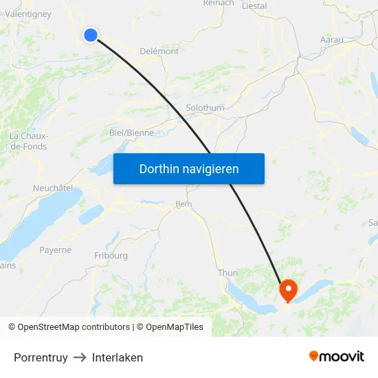 Porrentruy to Interlaken map