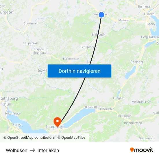 Wolhusen to Interlaken map