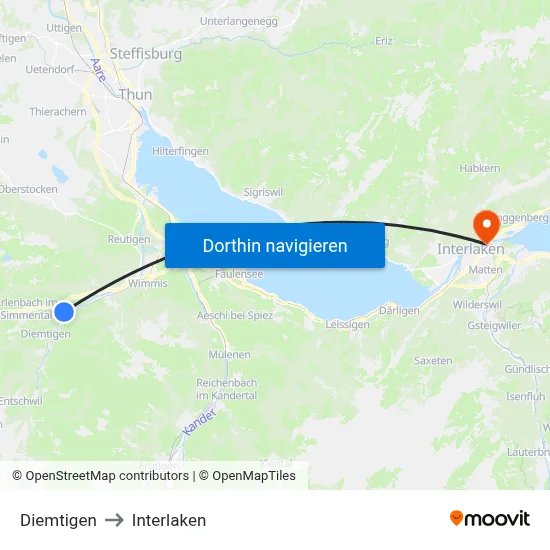Diemtigen to Interlaken map