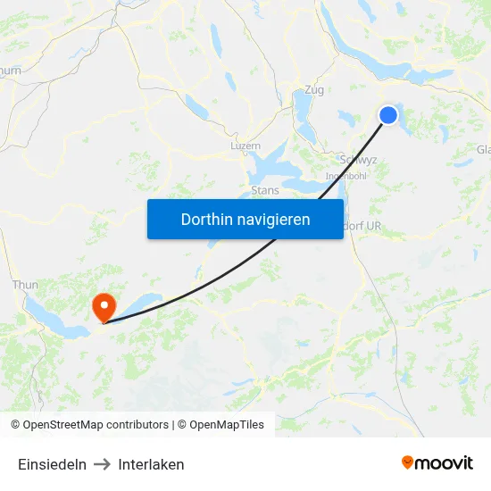 Einsiedeln to Interlaken map