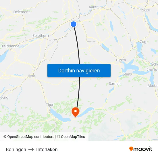 Boningen to Interlaken map