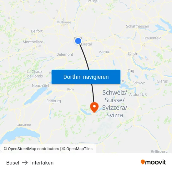 Basel to Interlaken map