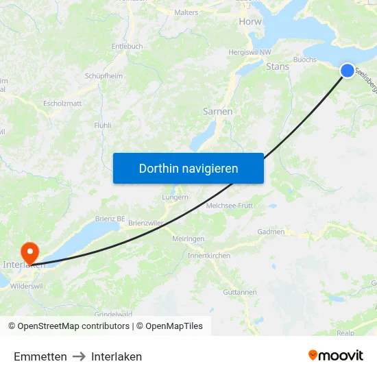Emmetten to Interlaken map