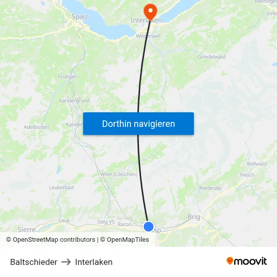 Baltschieder to Interlaken map