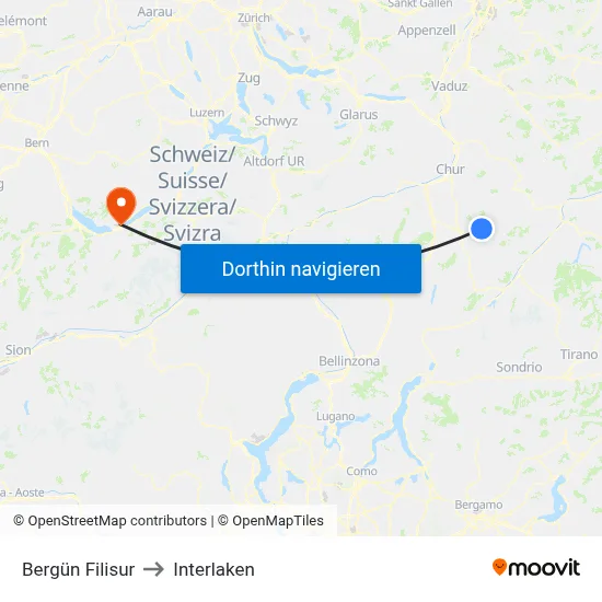 Bergün Filisur to Interlaken map