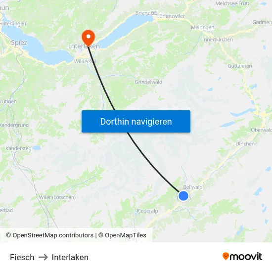 Fiesch to Interlaken map