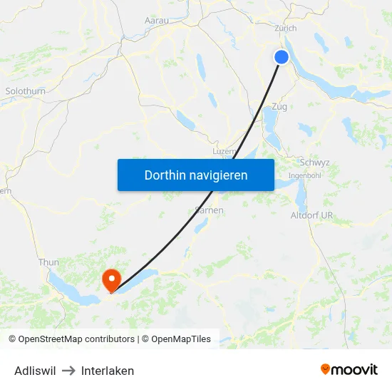 Adliswil to Interlaken map