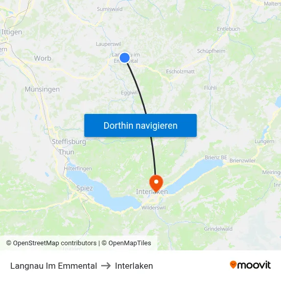 Langnau Im Emmental to Interlaken map