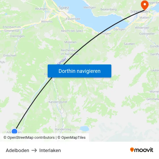 Adelboden to Interlaken map