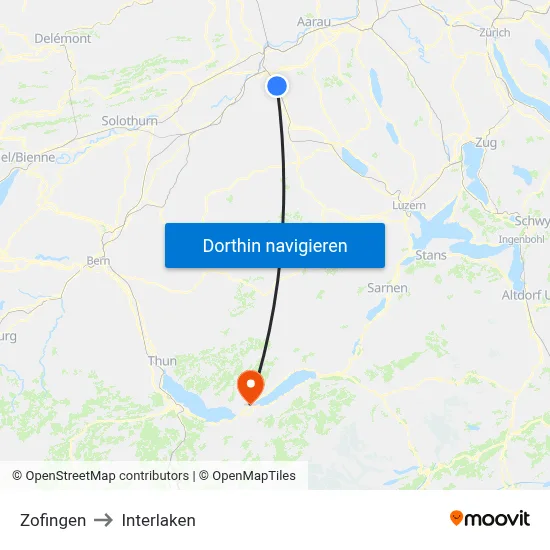 Zofingen to Interlaken map