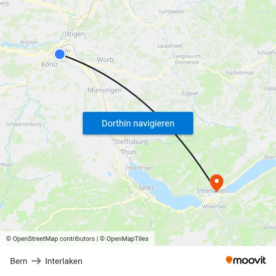Bern to Interlaken map