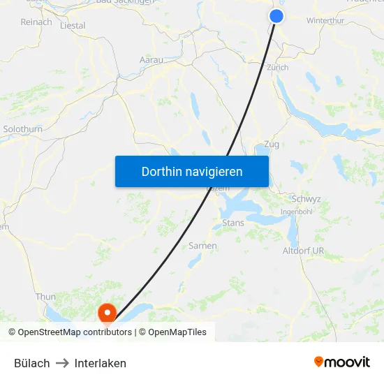Bülach to Interlaken map