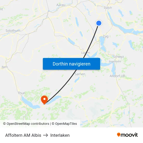 Affoltern AM Albis to Interlaken map