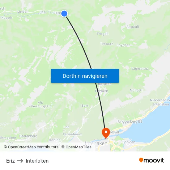 Eriz to Interlaken map
