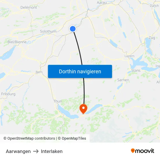Aarwangen to Interlaken map