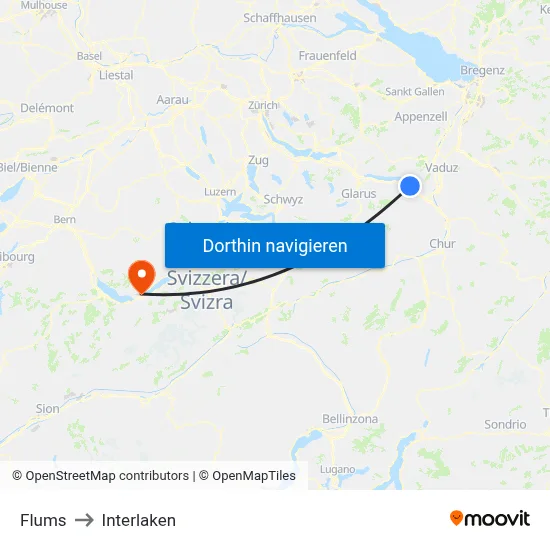 Flums to Interlaken map