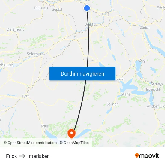 Frick to Interlaken map