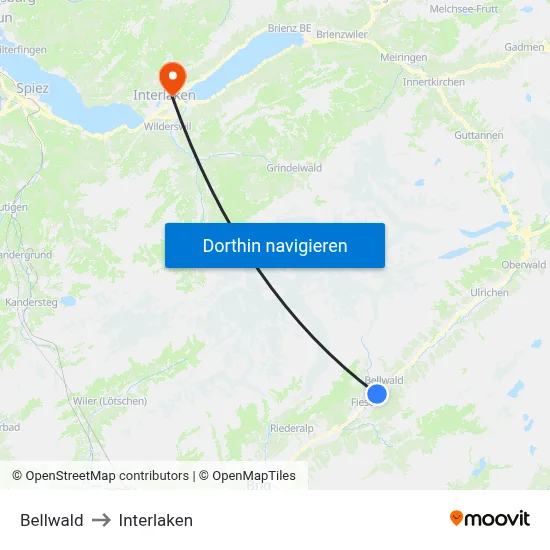 Bellwald to Interlaken map