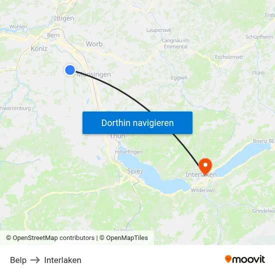 Belp to Interlaken map