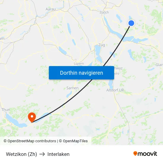 Wetzikon (Zh) to Interlaken map