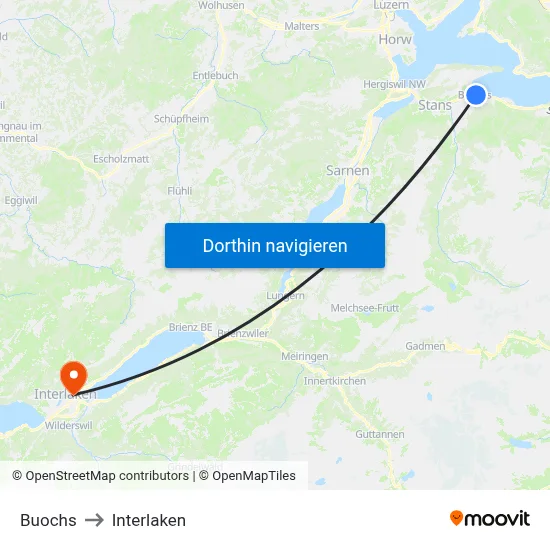 Buochs to Interlaken map