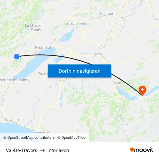 Val-De-Travers to Interlaken map