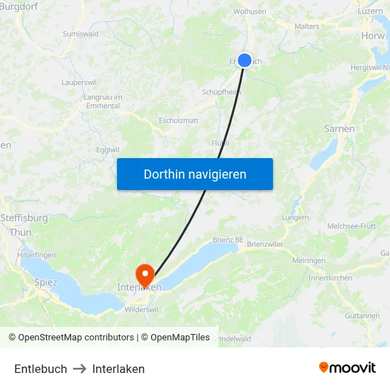 Entlebuch to Interlaken map