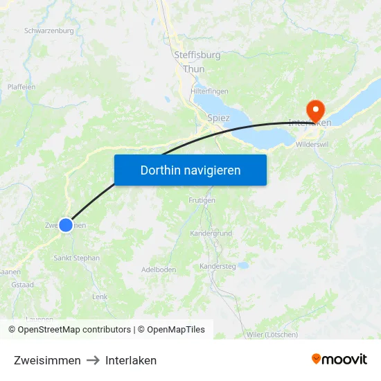 Zweisimmen to Interlaken map