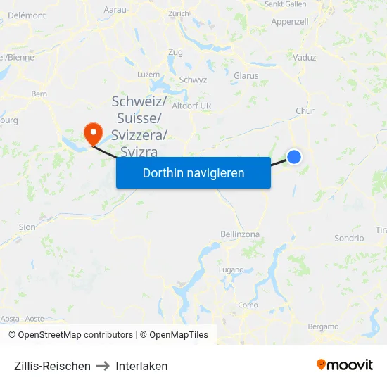Zillis-Reischen to Interlaken map
