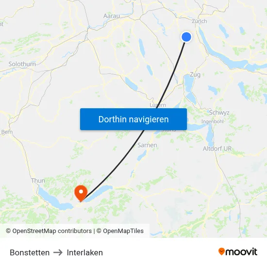 Bonstetten to Interlaken map