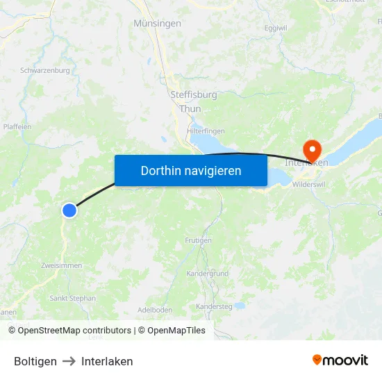 Boltigen to Interlaken map