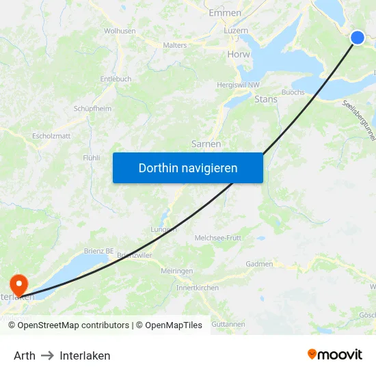 Arth to Interlaken map