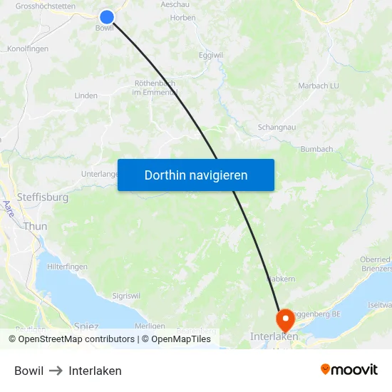 Bowil to Interlaken map