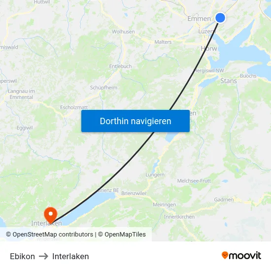 Ebikon to Interlaken map